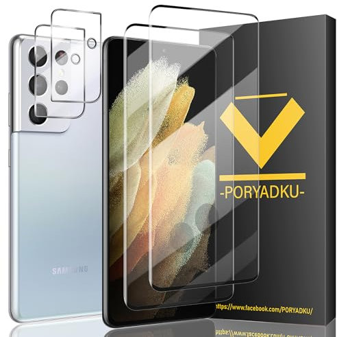 2+2 Stück Für Samsung Galaxy S21 Ultra 5G Panzer Schutz Glas Folie 2 Stück+Kamera Schutzfolie 2 Stück, Fingerabdruck-ID Unterstützen, HD Clear Displayschutz Panzerfolie für S21 Ultra 5G