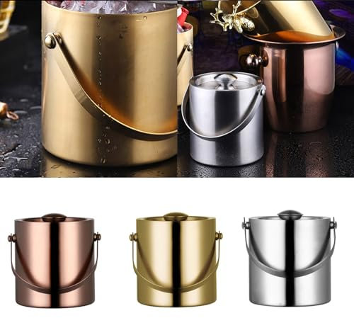 BHFYOB KTV Stainless Steel Ice Bucket, 3L Liter Double Thermal Insulation Chilling Bucket, Champagne/Rose Gold/Silver