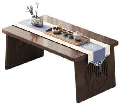WIKLMOTH Faltbarer japanischer Stil Boden Kleiner Teetisch, Tatami Couchtisch, niedriger Altartisch für Meditation, für Boden Sitzen, für Essen und Spirituelle Praktiken (Wallnuss, 60x40x30cm)