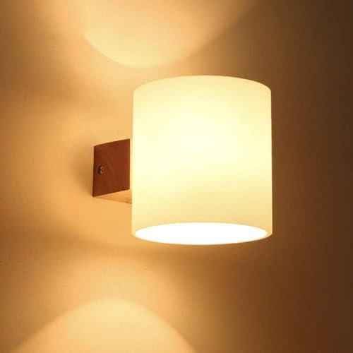 Comely Wandleuchte Innen Vintage, Moderne Wandlampe Holz mit 1 x Dreifarbiger Lichtquelle, Wandbeleuchtung Industrial mit E27 Fassung für Treppenhaus Wohnzimmer Schlafzimmer Flur