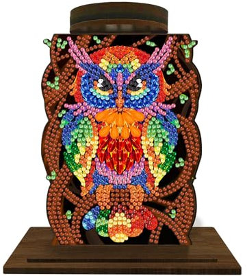 CXINLky DIY Diamond Art Painting Kerzenständer Tisch Deko, 5D Diamant Painting Kerzenständer Aus Holz, Diamant Malerei Weihnachts Ornamente Set-11-Bunte Eule