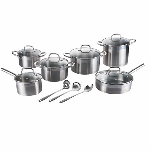 GALILEO Batería de 15 piezas de acero inoxidable 18/0, inducción, Inox SìChef