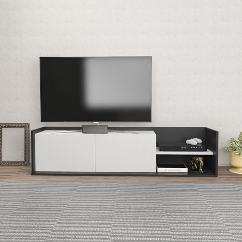 Hanah Home Stylish TV Stand, Anthracite & White, 160 x 35 x 36.8 cm | 100% Melamine Coated Particle Board, 18 mm Thick | Modern Design for Living Room & Entertainment