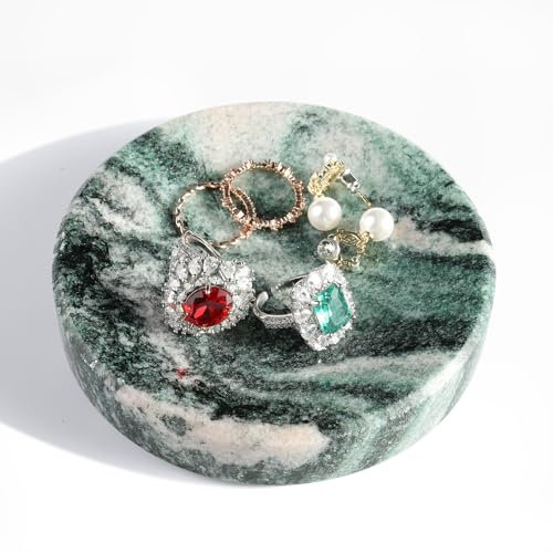Koville Petit plateau à bijoux rond en pierre naturelle pour bague, collier, boucles d'oreilles, plat décoratif de 10,2 cm, décoration de table d'intérieur, porte-savon en pierre naturelle pour salle