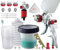 HVLP Lackierpistole Druckluft Spritzpistole Sprühpistole 3 Düsen 1,4 mm, 1,7 mm, 2,0 mm Farbsprühsystem Mit Einweg Mischbecher Enthalten 10 Stück 600ML Deckel und Innenbecher Druckregler Kits (Rot)