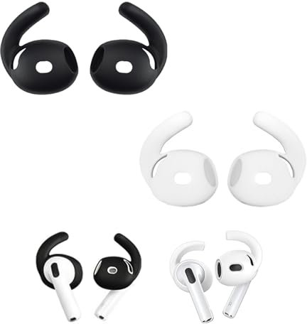 2 Pairs Ear Hooks for AirPods 4, Anti-Slip Silicone Ear Covers for AirPods 4th Generation (2024), Sports Ear Hooks for Running, Cycling, Jogging, and Hiking, Comfortable Secure Fit, Black & White