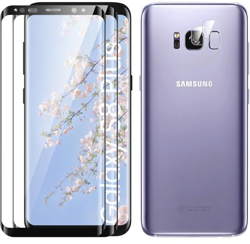 Verre Trempé pour Samsung Galaxy S8 Plus Plein écran, Affaire Classée Protection écran, Bord à Bord, sans Bulle, Anti-Scratch, 2 Pièces + 2 Pièces Caméra Protection écran