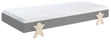 möbelando Stapelbett >Moldulo< Einzelbett/Stapelbett 90 x 200 cm Liegefläche, grau lackiert, Fuß Smileystern-Optik Kiefer Natur lackiert, Stellfläche ca.: B: 203,6 x H: 27,5 x T: 93,8 cm