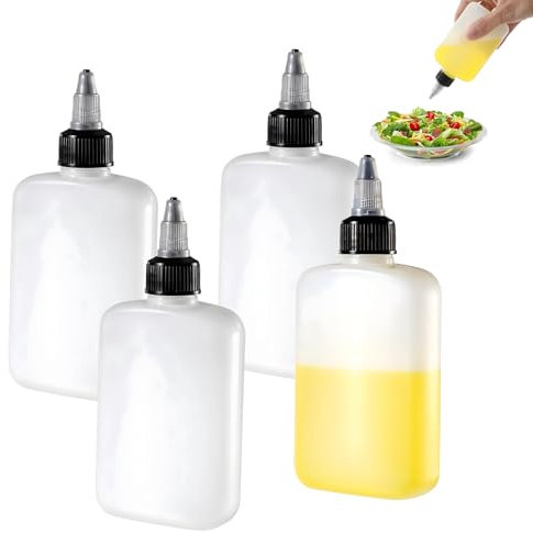 KALIONE 4 kleine Squeeze Flaschen Ölflasche Ölspender mit Kappen 100 ml Mini-Quetschflaschen für Camping, Quetschflasche für die Küche, Gewürz-Quetschflaschen, Leere Flaschen zum Kochen beim Campen
