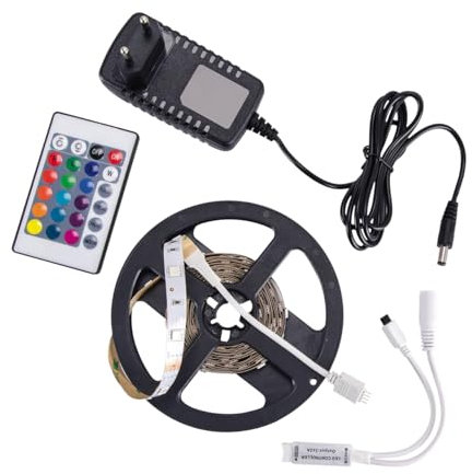 Licht-Erlebnisse LED Streifen RGBWW LED Strip mit Netzstecker Farbwechsel Fernbedienung selbstklebend 3 Meter Lichtband Wohnzimmer Schlafzimmer indirekte Beleuchtung