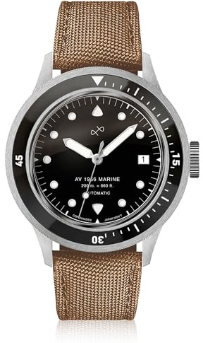 About Vintage 1956 Marine Automatik Herrenuhr - Schwarzes Zifferblatt, 41 mm Edelstahlgehäuse, Saphirglas, 200 m wasserdichte Taucheruhr, Stahl / Schwarz