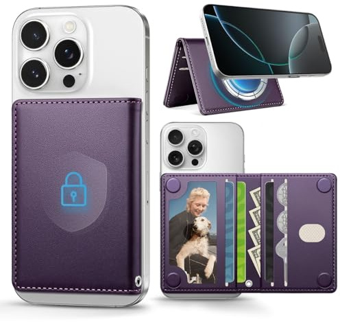 OCASE Compatible with MagSafe Wallet, iPhone Wallet with Strap, Dark Purple | Magnetic Wallet, for iPhone 16/15/14/13/12 Series, RFID Blocking PU Leather Card Holder with 5 Card Slots