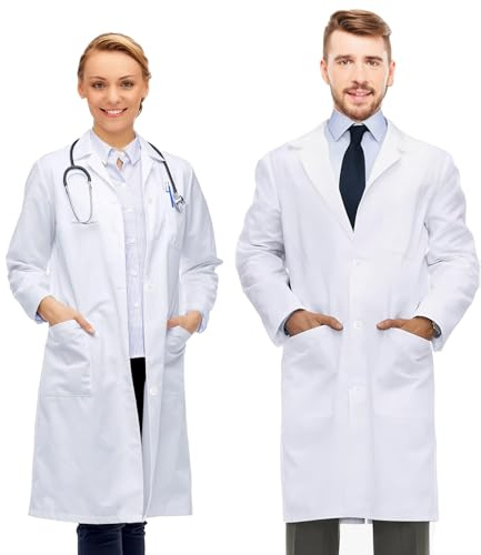AIUNBEST Cotton Lab Coat, Medical Laboratory Coat Women and Men Doctor Costume White Lab Coat Scientist Uniform Warehouse Coat Laboratory Work Wear 3 Pockets Perfect for Science Projects (L)