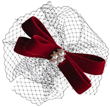 SAFIGLE Accesorio Pelo Lazo Rojo Tocado De Novia Malla Adorno Cabeza Para Ceremonias De Boda