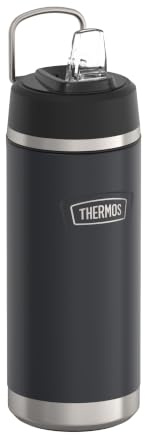 THERMOS ICON Edelstahl Trinkflasche 0,53 l, 12 h kalt, graphite | Flip-Strohhalm, Isolierflasche mit großer Öffnung, schwappsicher beim aufrechten Transport, spülmaschinenfest, dunkelgrau