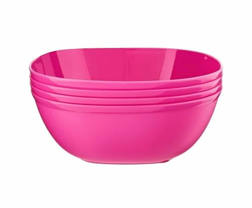 CELINO making your day 4pk Plastic Cereal Bowls Coloured Square Breakfast Oatmeal Soup Bowls Picnic (Pink)