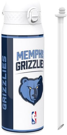 NBA Memphis Grizzlies Sports Thermal Water Bottle with Removable Straw, 750ml/24oz, Leak-Proof Insulated Drinking Bottle, Easy to Open, Secure Lock, Dishwasher Safe, Flip Cover, Metal Bottle