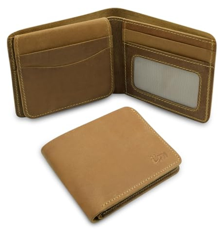 I'm the style Luxury Handmade RFID Wallet for Men – Crazy Horse Leather Slim Bifold Gift (Original, Tan)