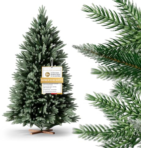 Premium Weihnachtsbaum Künstlich 210cm， Naturgetreuer Tannenbaum Künstlich，Dichte Zweige，100% Spritzguss，Christbaum mit Beleuchtung LED，Holzständer，Aufbewahrungstasche，Dekorative Zubehör，Made in EU