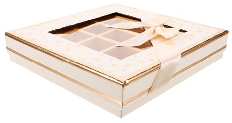 LRXIYODE Leere Pralinenschachtel Fächer Geschenkbox mit Schleife Beige Große Kapazität für Geburtstag Valentinstag Hochzeit Party Verpackung