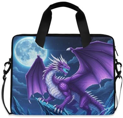 Laptop Bag for 16 15.6 inch Purple Dragon Rocky Moon, Laptop Briefcase Bag for Women Men Student Work, Travel Shoulder Messenger Tote Cases Sleeves