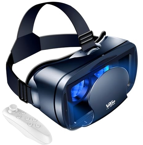 3D VR Headset, Virtual Reality Glasses Headset Helmets, Compatible with 5.0-7.0 inch with Controller, for Mobile Games & Movies(Black)