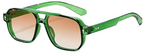 YUELUQU Retro Square Pilot Sunglasses Double Bridge 70s for Women Men UV400 | Vintage 70s Square Stylish UV400 Shades; lightweight; Perfect For Daily Commute And Outdoor Use