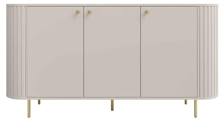 Masseno Kommode BOLLA 164,6 cm Sideboard mit Schubladen und 3 Türen für Wohnzimmer Schlafzimmer Modern 164,6x42,3x85,4 cm Beige