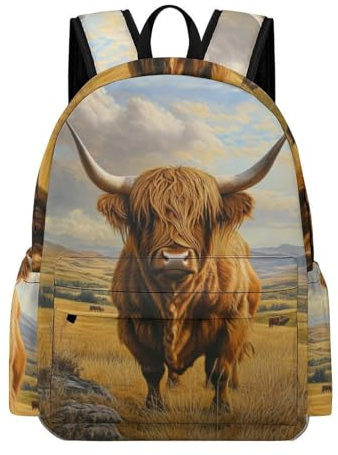 TPISLI Schulrucksack Jungen Kinderrucksack, Rucksack Kuh Teenager Daypack, Kawaii Hochlandrind Schulranzen Für Mädchen 7-12 Jahre