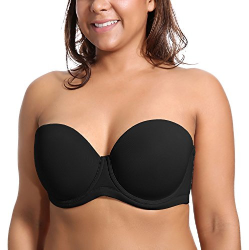 Delimira Women's Strapless Bra Push Up for Bigger Bust Multiway Underwire Smooth Bandeau Bra Black 32D
