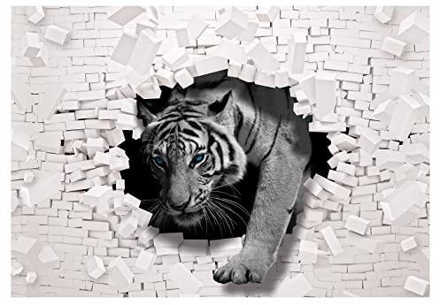 Forwall - Vlies Fototapete Tiger Tiere Tier Wand Schwarz weiß 208x146 cm - Fototapeten - Tapeten - für Wohnzimmer Schlafzimmer - Vliestapete Wandtapete Tapete 3D Effekt- inkl. Kleister