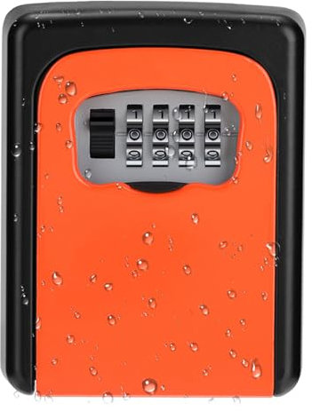 ZHEGE Key Box Wall Mounted Lockbox, 4 Digit Combination Key Safe Box, Weatherpropof Key Lock Box for Easy & Secure Acess to Spare Keys at Home Garage AirBnB Office School, Small Key Storage, Orange