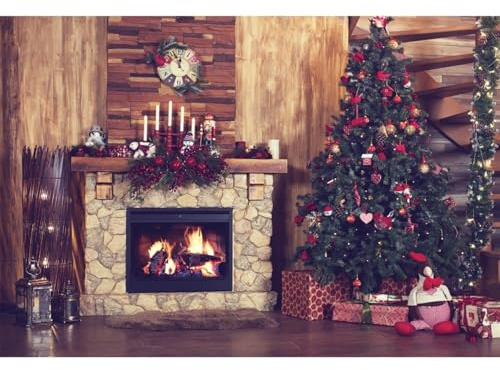 YongFoto 3x2m Fondos de Navidad Fotografia Decoración de Interiores Árbol de Navidad Chimenea Regalos Fondos para Fotos Estudio Fotográfico Accesorios