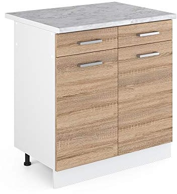 Vicco Küchenunterschrank R-Line, Schubladenschrank für die Küche, Sonoma/Weiß, 80 cm, AP Marmor