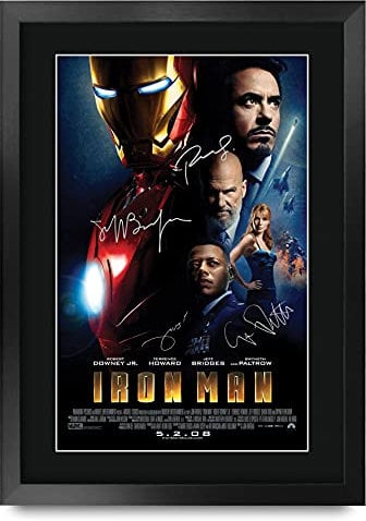HWC Trading A3 FR Iron Man Movie Poster Robert Downey Jr Terrence Howard Gwyneth Paltrow Jeff Bridges Signed Gift FRAMED A3 Printed Autograph Film Gifts Print Photo Picture Display