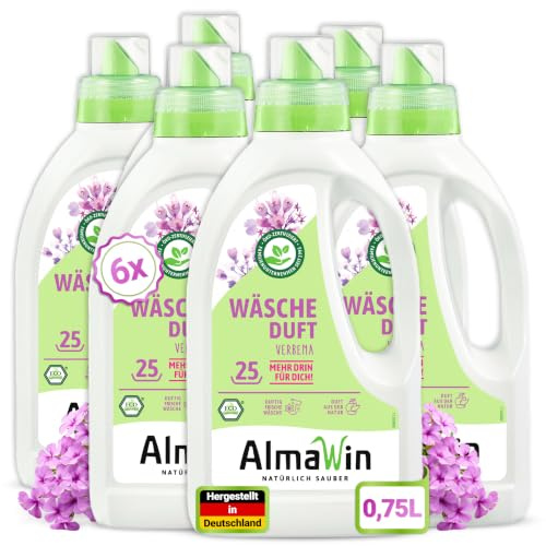 AlmaWin® Wäscheparfüm mit zitronigem Verbena-Duft & Eukalyptus [6x 750ml] - Bio Wäscheduft Waschmaschine kombinierbar mit Flüssig- & Pulverwaschmitteln - Wäscheparfum