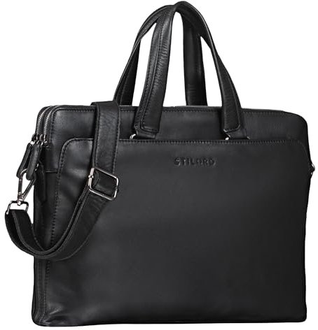STILORD 'Kylie' Business Ledertasche Damen 13,3 Zoll Laptoptasche Vintage Aktentasche Umhängetasche Handtasche für Büro Arbeit Echt Leder, Farbe:schwarz
