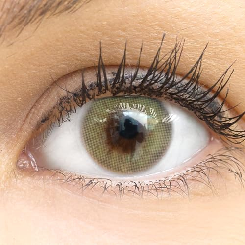 GLAMLENS Jasmine Light Green Grün + Behälter | Leicht dezent deckende grüne Kontaktlinsen natürlich farbig | farbige Monatslinsen Silikon Hydrogel | 1 Paar (2 Stück) | DIA 14.00 | Mit Stärke -6.00 +B