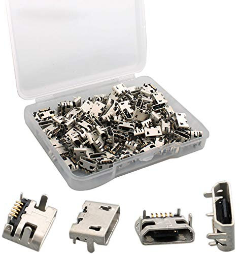 RUNCCI-YUN 100 pièces Micro USB Type B Femelle 180 degrés, 5 Broches SMD SMT à souder pour téléphone Electronique Raspberry DIY