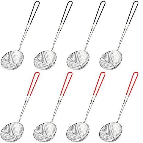 Opaltool 8 Stück Fondue Sieb Edelstahl, Kescher für Fondue Fondue Sieb,Hot Pot Sieb mit Griff Für Küche Braten Lebensmittel, Pasta, Spaghetti, Nudeln, Hot Pot (Rot + Schwarz)