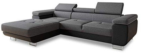 Ecksofa Divo mit Schlaffunktion, Bettkasten und Kopfteilverstellung, Polsterecke, Wohnlandschaft, Sofagarnitur, Couch, Sofa, Federkern (Schwarz + Dunkelgrau (Soft 011 + Sawana 05), Ecksofa Links)