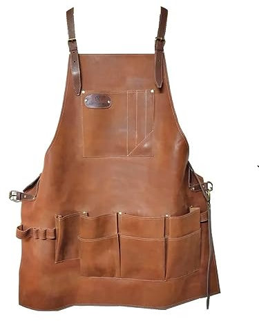 Leather Hubb 8-Pocket Leather Cut Proof Tool Apron Electrician Apron, Carpenter Apron, Tool Pouch, Apron for Welding, Blacksmith, Woodworking, BBQ Apron | Heat & Flame Resistant | Adjustable 33” to