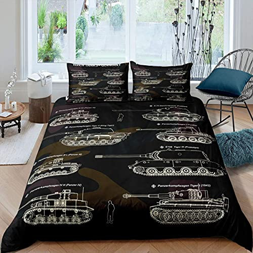 Homewish Tank Comforter Cover War Theme Duvet Cover Soldier Dirt Bike Camouflage Army Acting Quilt Cover For Kid Boy Teen Men Decorative 2 Pieces Bedding Set With 1 Pillow Sham Single Size
