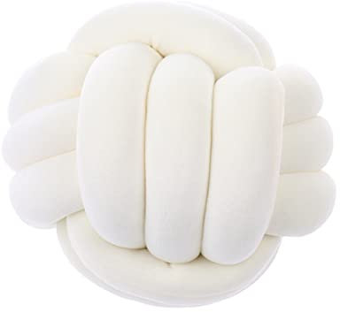 Koomuao Knotenkissen Rund Weicher Samtstoff Knoten-Ball-Kissen Nordische Dekokissen Zierkissen Knoten Geknotetes Kissen für Sofa, Bett, Wohnzimmer, Babyzimmer (Weiß, 28cm)