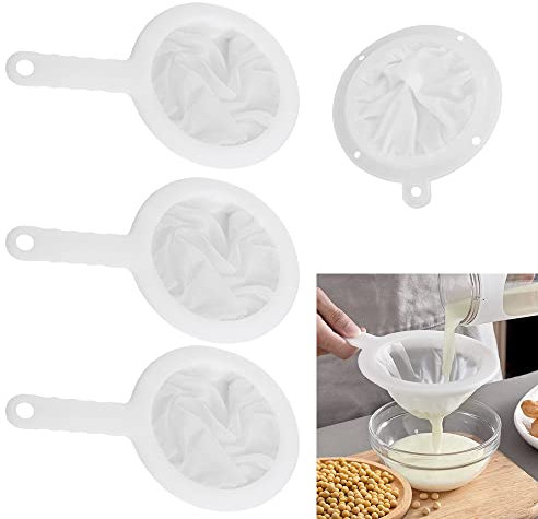 VCRANONR 4-teiliges Set Mesh Filter mit Kunststoffgriff Mesh Sieb 100/200/400 Mesh Sieb Filter Wiederverwendbares Nylon Sieb Ultrafeines Lebensmittelfilter für Filterung von Saft, Milch, Kaffee, Wein
