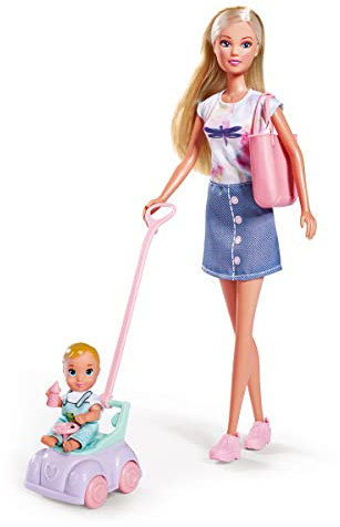 Simba - Steffi Love Voiture de Bébé - Poupée Mannequin 29cm - Promenade avec Bébé + Mini Porteur - Accessoires Inclus - 105733585