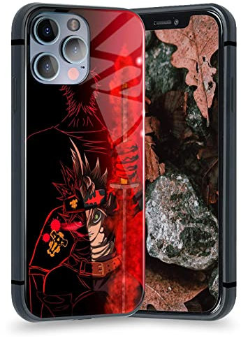 Anime Hartglas Glänzend Manga Stoßfest Schutzhülle für iPhone 13 (Asta and Yami Black Clover)