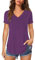 Florboom Ladies Blouses Summer Casual Tshirts V Neck T Shirt Plain Tshirts, Purple 16 18