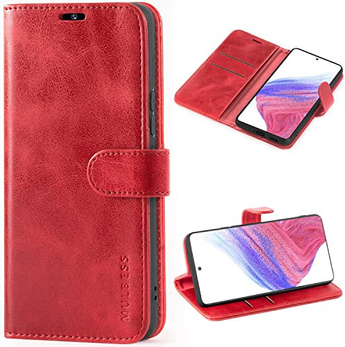 Mulbess Ledertasche für Samsung Galaxy A53 5G Hülle Klappbar, Handy-Hülle mit Magnetverschluss Schutz Case, Kartenhalterung, Vintage Wein Rot