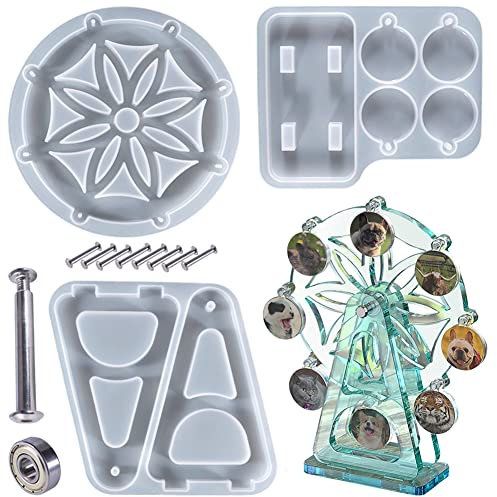 FZSECRIU Moule pour resine epoxy,resine epoxy Transparente,Moule Silicone resine epoxy,moules Silicone pour resine epoxy, 13 pièces Moulage platre Enfant,pour DIY Cadre Photo Rotatif en Grande Roue